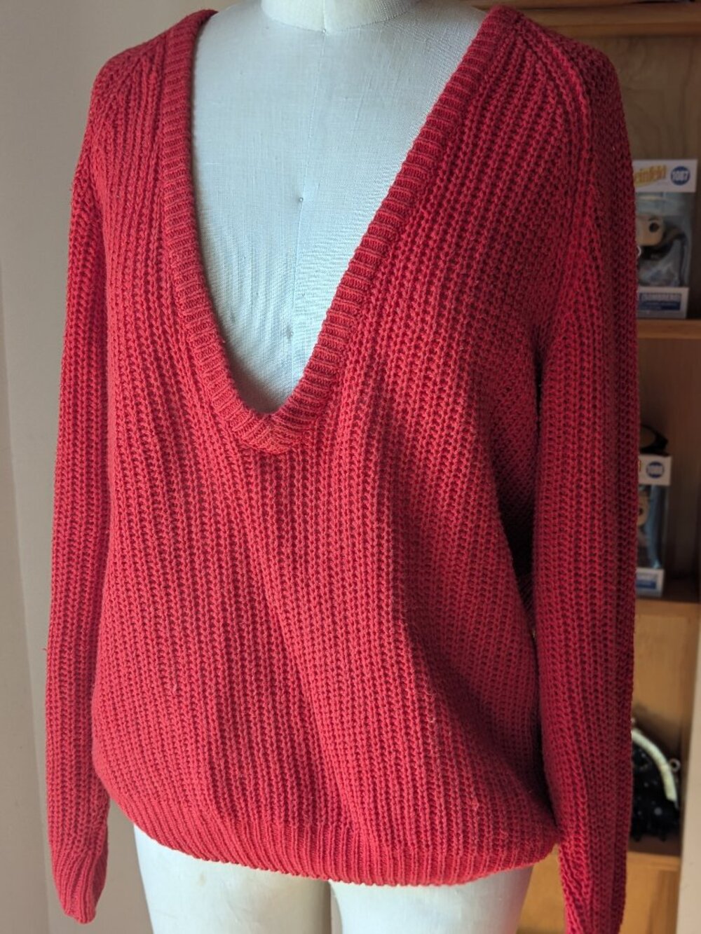 Vintage 90s Forenze Sportswear Deep V-Neck Red Knit Sweater - Size Small